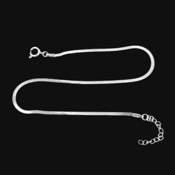 White Gold Plated Silver Herringbone Snake Chain Ankle Bracelet Anklet 2mm 10” - Picture 2 of 2